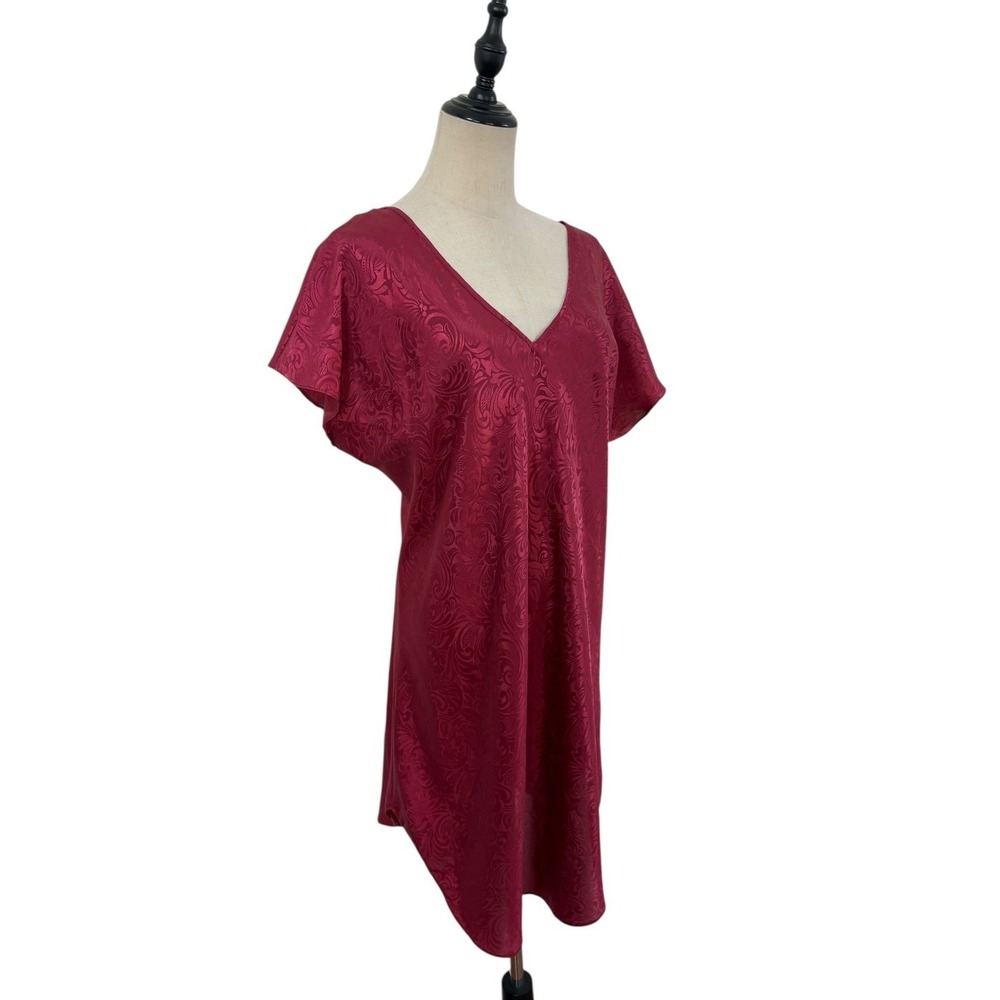 Vtg 90s Innermost Burgundy Jacquard Satin Nightgown Sleep Shirt Sz S Back Detail - Picture 2 of 7